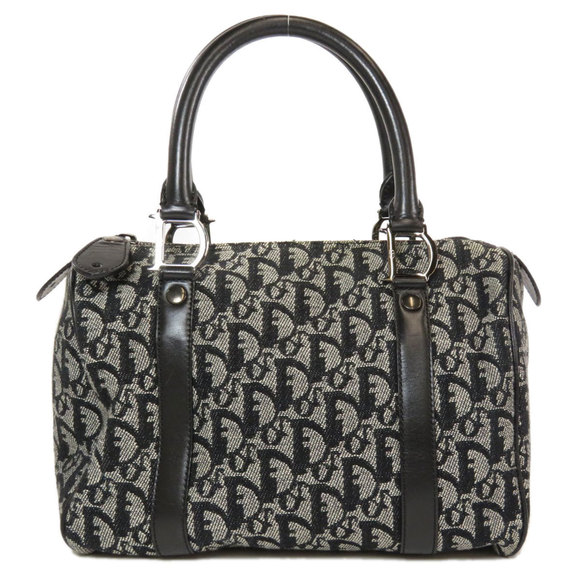 Christian Dior Trotter Pattern Boston Bag Black Canvas - Picture 2 of 9
